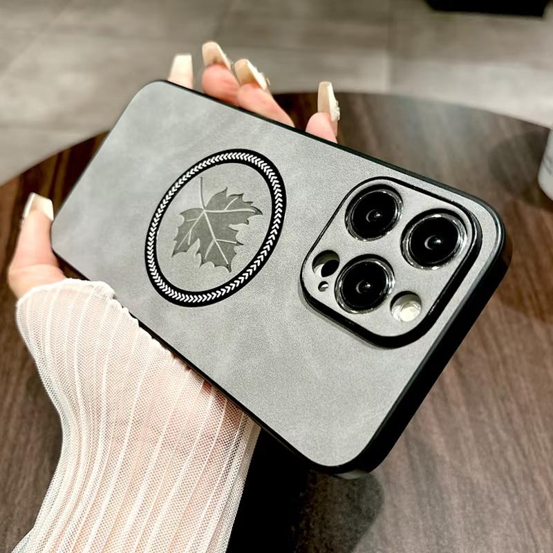 Pro Magsafe Kožené Javorový list Magnetické Pouzdra na telefon Pro iPhone 16 15 14 13 12 11 Pro Max Plus 16e Pouzdro Kryt pro bezdrátové nabíjení