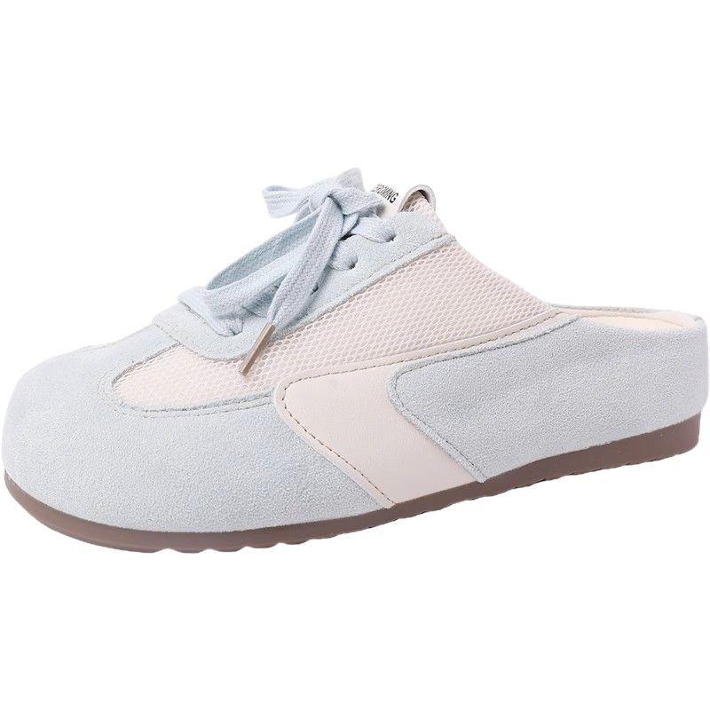 Weiches Leder Retro Innen erhöhend Taschenkopf Halbschuhe Damen Oberbekleidung Damenschuhe Frühling und Sommer Neu Schnürung Mesh Birkencool Pantoletten