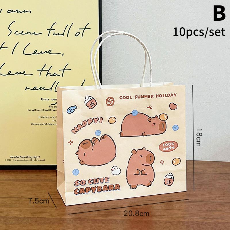 10Pcs Capybara Cartoon Gift Bags Hand-Held Paper Bags Rectangular Gift Candy Snack Packaging Bags Party Birthday Supplies