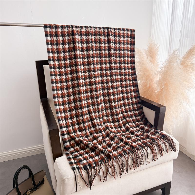 Qianniao plaid autumn and winter warm and cold scarf shawl commuting versatile couple tassel imitation cashmere scarf