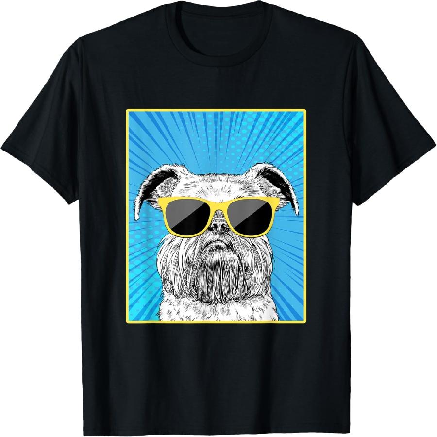 Brussels Griffon Portrait Pop Art Dog with Sunglasses T-Shirt XXXXXL чёрный
