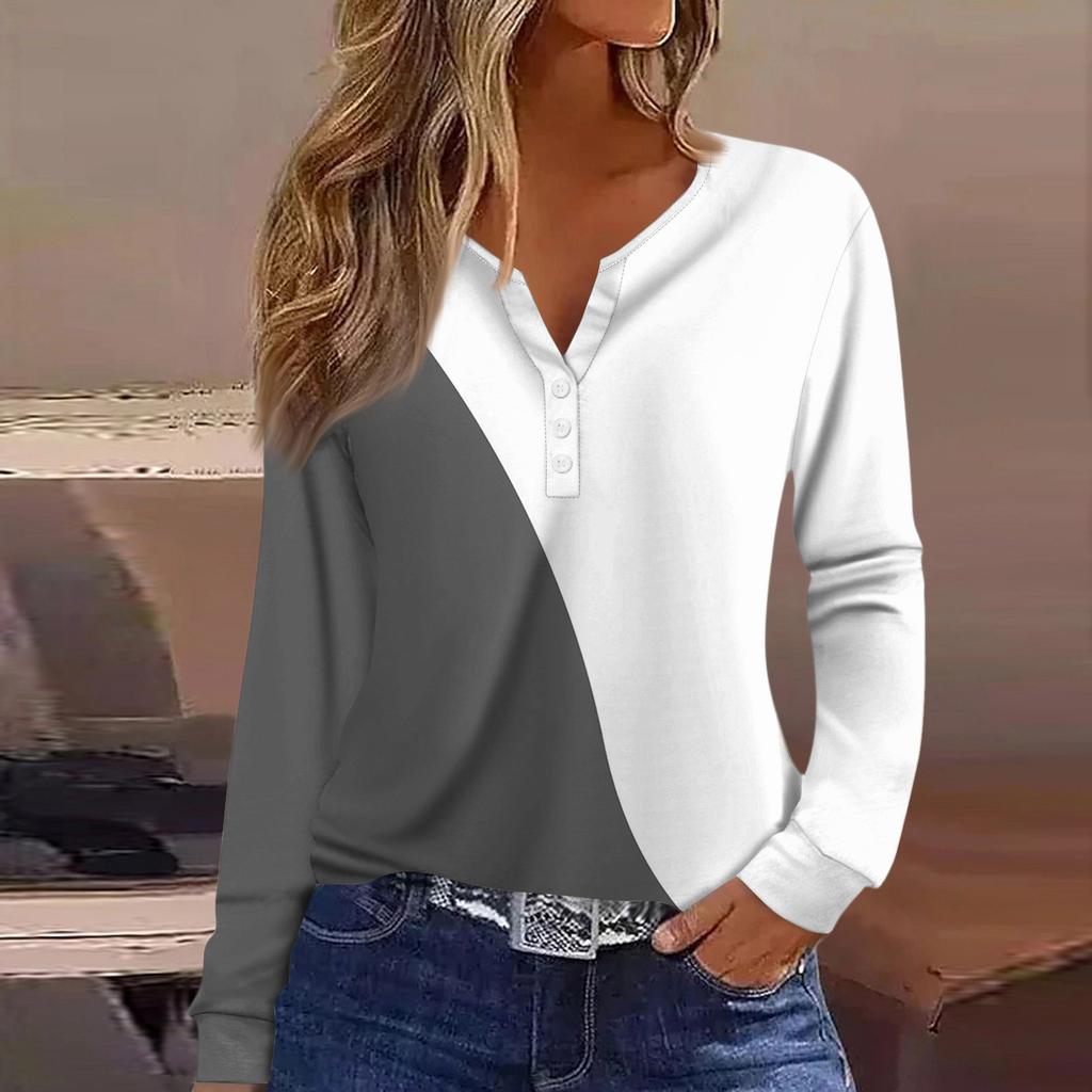 Women's T Shirt Tee Button Long Sleeve Daily Weekend Fashion Basic V- Neck Regular Top