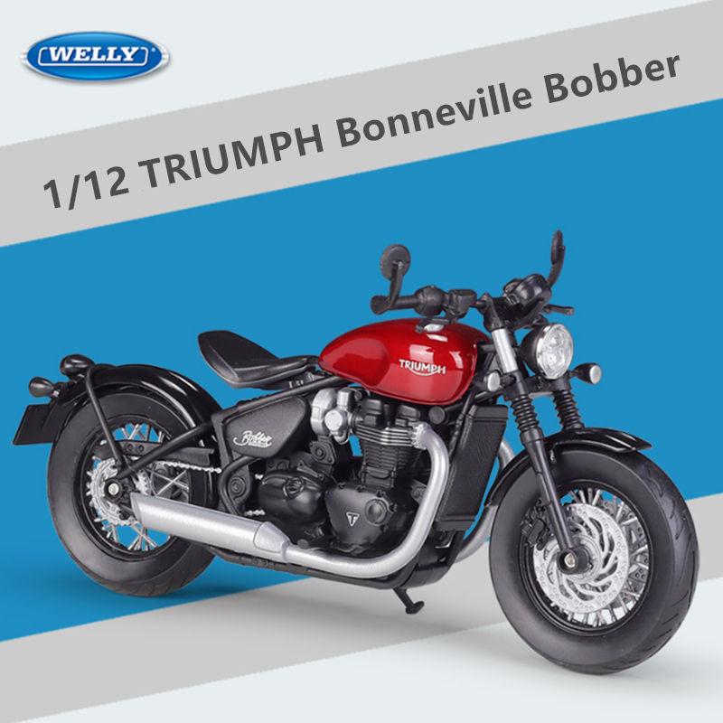 Welly 1/12 Scale Triumph Bonneville Bobber Alloy Miniature Motorcycle Model Toy Simulation Diecast Metal Children Toy Motorcycle Gift