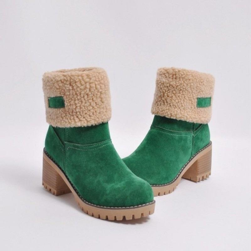 New short boots women's boots medium tube thick heel high heel fluffy snow boots large size cotton boots
