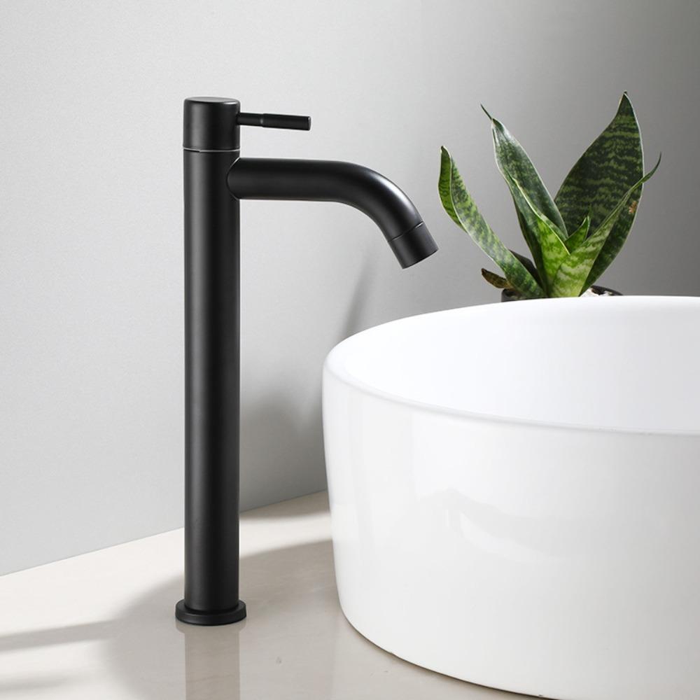 Quick Open Single Cold Faucet Stainless Steel Washbasin Tap Heighten Washbasin Faucet  Hotel