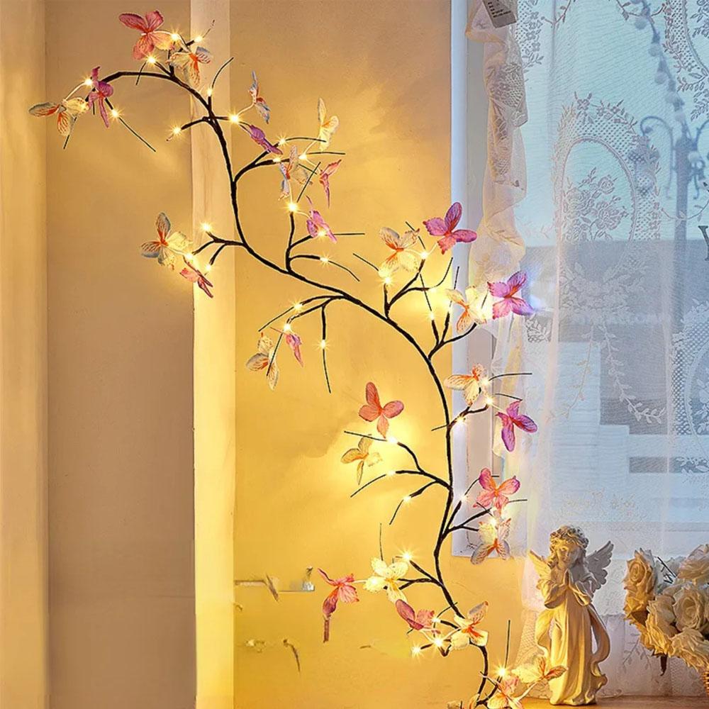 36Led Willow Vine String Light 1.6M 8 Modes USB Butterfly Festival Room Decoration Indoor and Outdoor Wall Lights