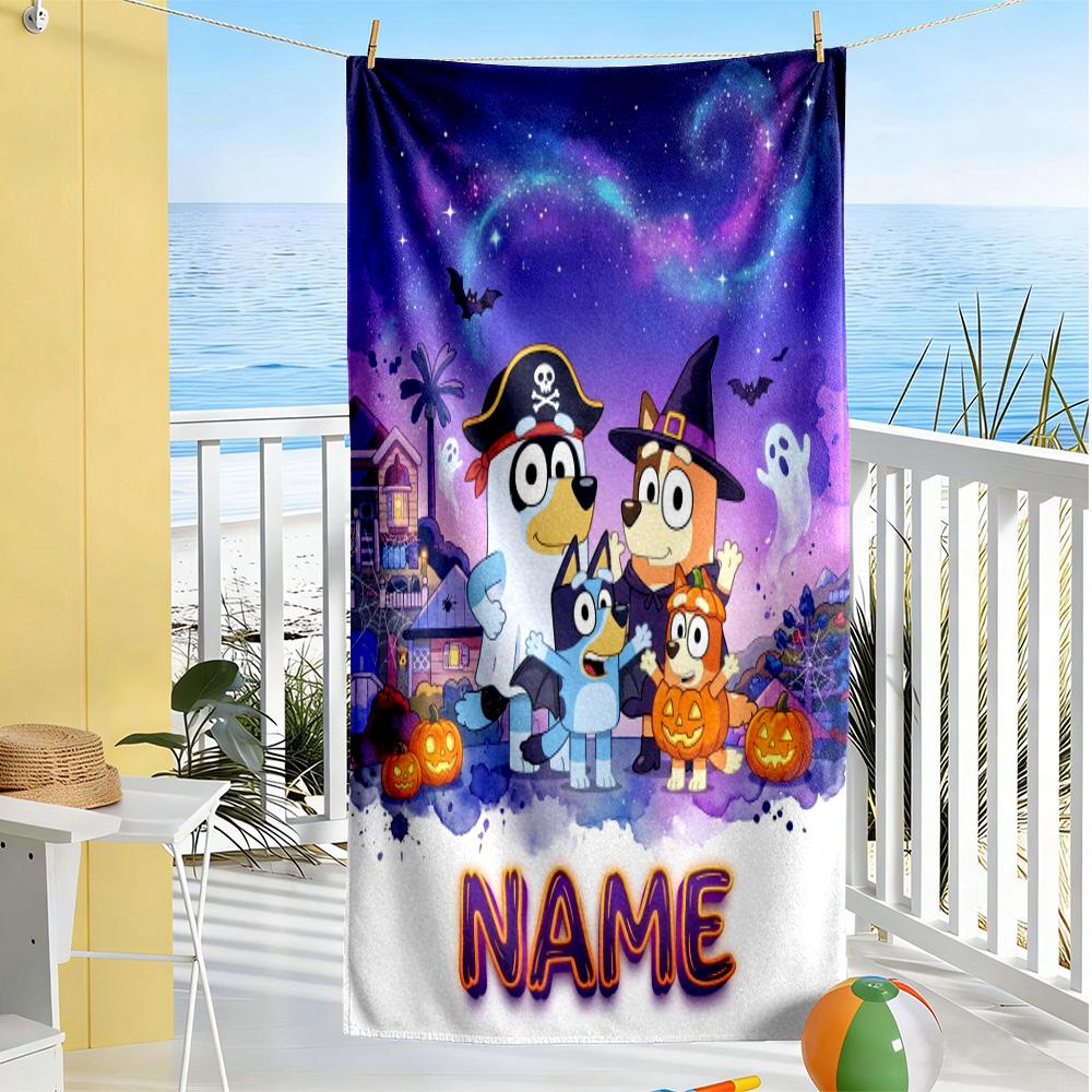 Halloween Costume Parade Customized Name Beach Towel High Absorbency & Quick-Dry