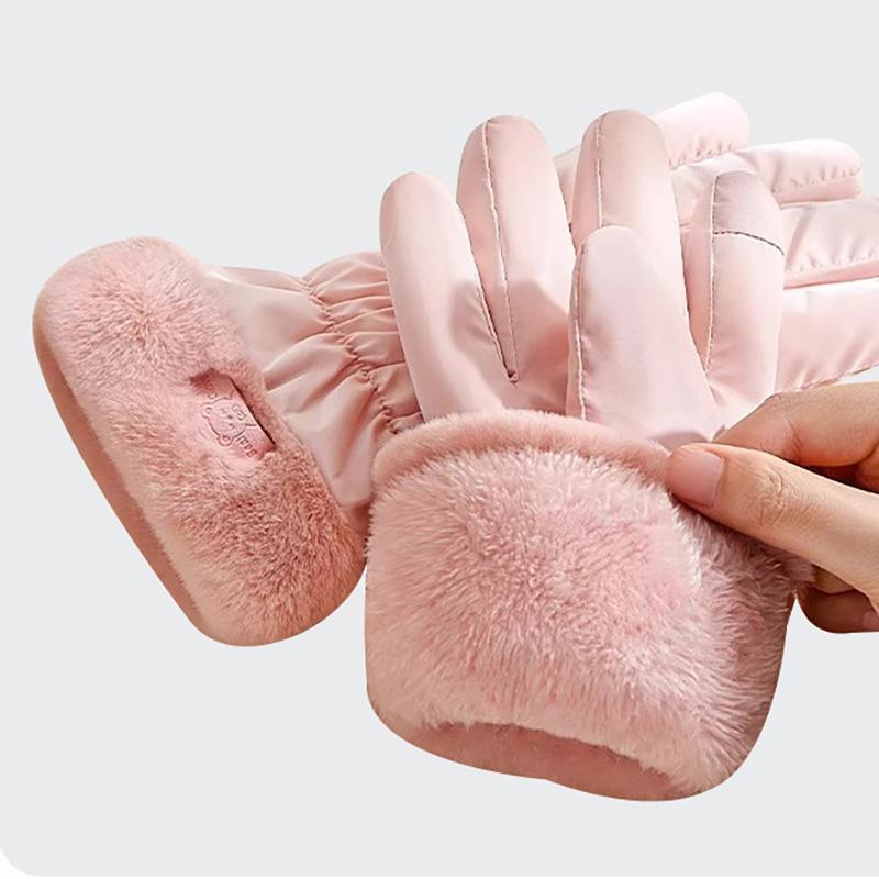 Women Winter Fleece Thickened Warm Plush Cotton Waterproof Touch-Screen Gloves For Outdoor Riding Mountaineering Ski Gloves