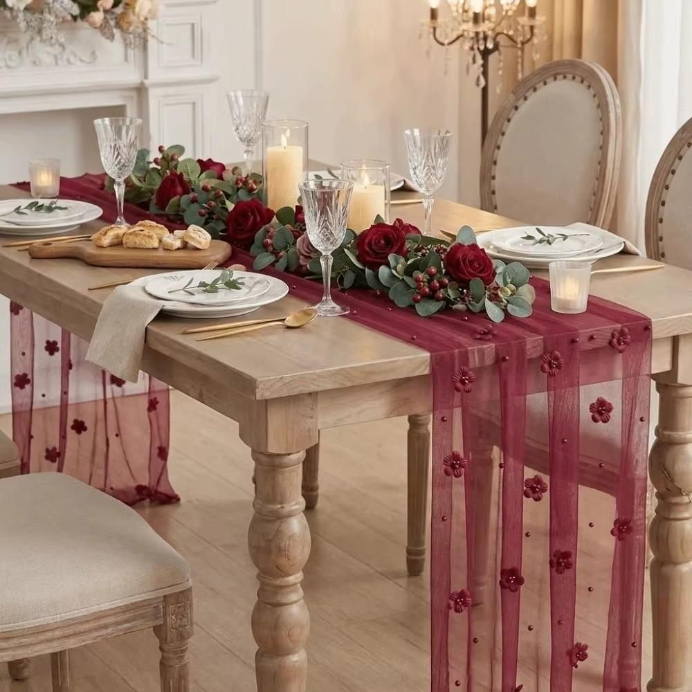 Romantic Tulle Table Runner Polyester Lace Table Runner New Sheer Table Cover For Table Decoration