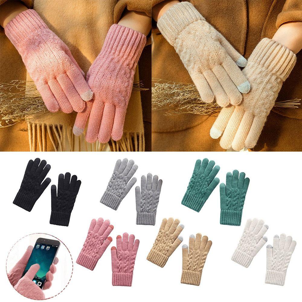 Fashion Style Thick Warm Women's Knitted Gloves Windproof Touch Screen Outdoor Gloves Keep Warm Plush Cold-proof Gloves Gifts