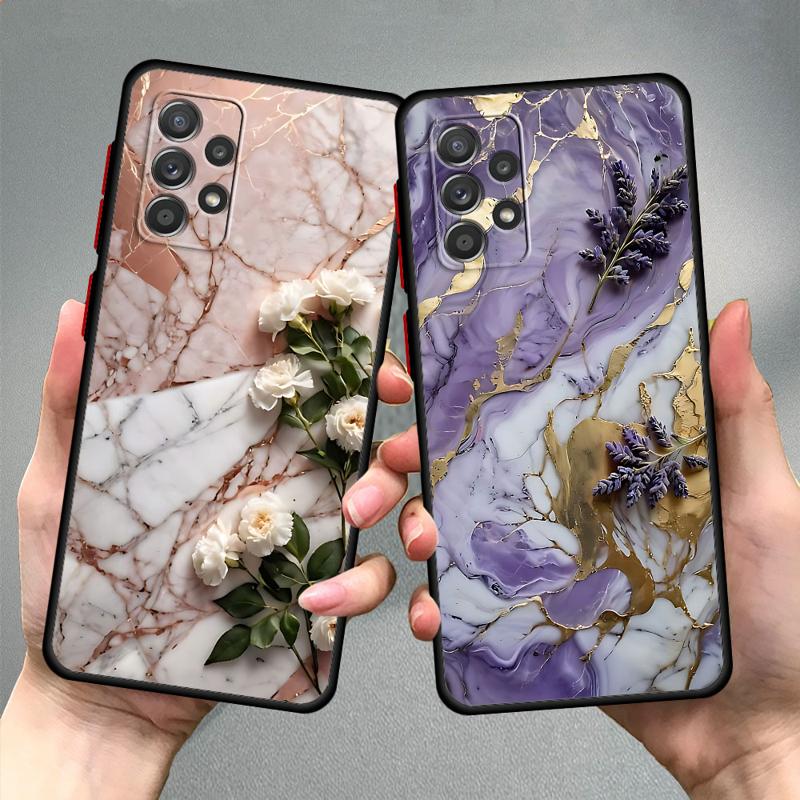 Flower Marble Phone Case for Samsung Galaxy A55 A54 A53 A52 A51 A13 A12 A35 A34 A33 A32 A71 A23 A21s Matte