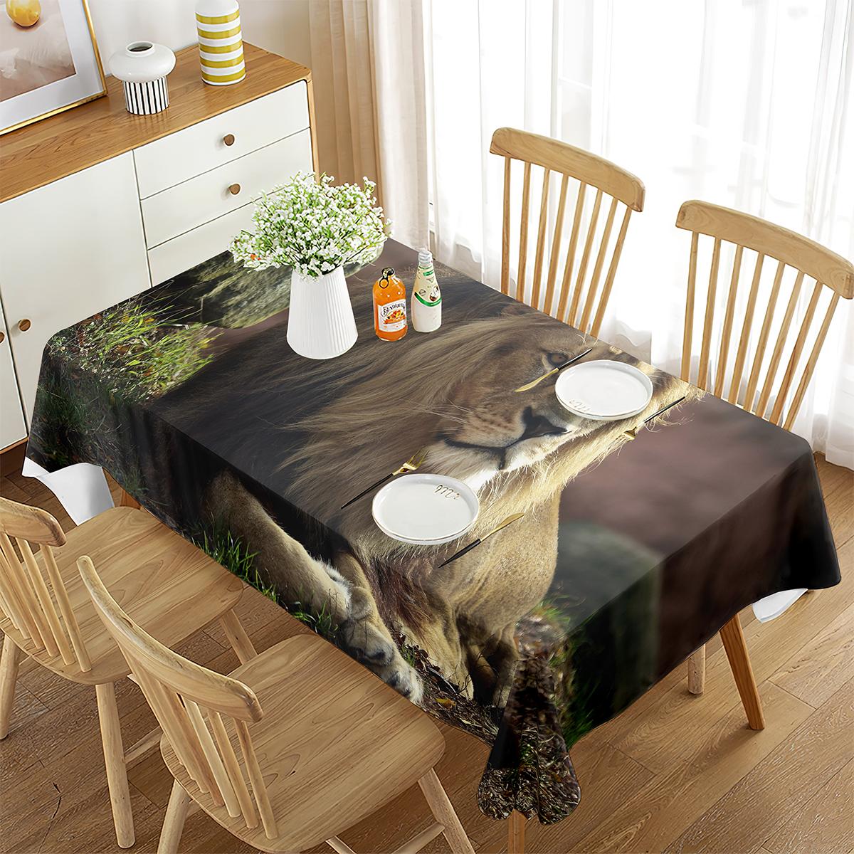Tafelkleed Koning van de Jungle Wilde Dieren Leeuw Rechthoekig Tafelkleed Wasbaar Keuken Eetkamer Woonkamer Salontafel Decoratie 70x70cm