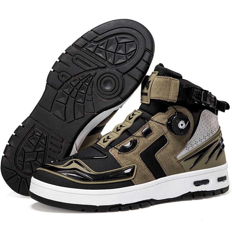 Cztery pory roku UNISEX buty motocyklowe duże rozmiary obrotowe guziki, skórzane antypoślizgowe buty motocyklowe kolizji męskie buty sportowe