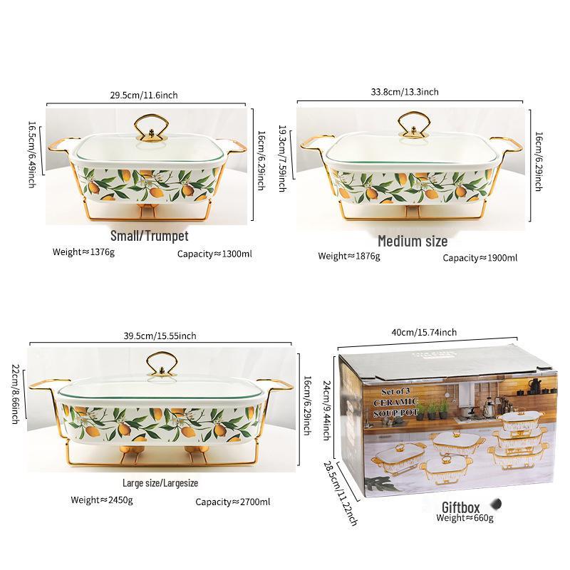 Luxury Ceramic Tableware Set: Rectangular Baking Pan, Casserole Stand, Candle-Heated Soup & Dry Pot