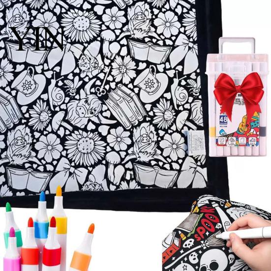 Diy Party Favors for Children DIY Coloring Blanket with 24 Markers, Color Your Own Blanket, 59" X Quiet Time Creative Projects 45" Soft Cozy
