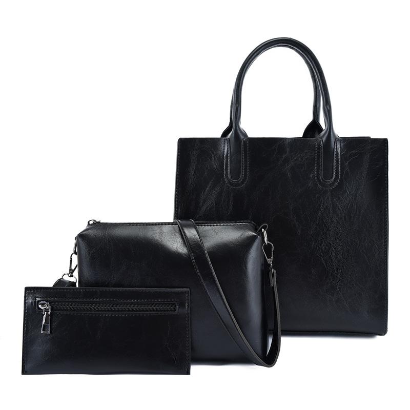 New Fashion Personalized Shoulder Handbag Oil Wax Leather Messenger Bag Fashion Mother and Child Three-piece Set