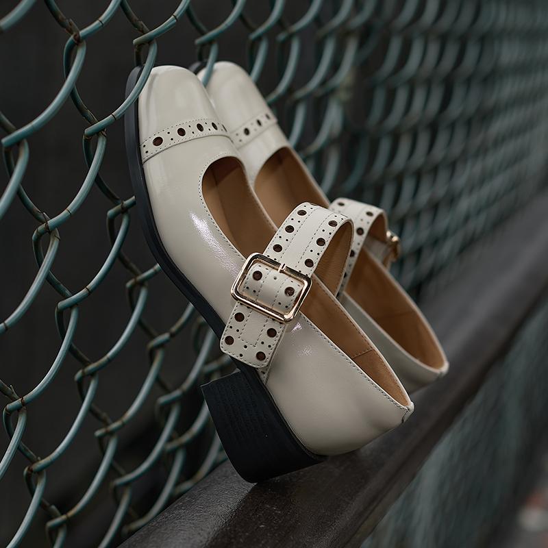 Fashion NEW Spring/Autumn Women Pumps Genuine Leather Shoes for Women Pointed Toe High Heel Shoes Metal Buckle Mary Janes Handmade Shoes