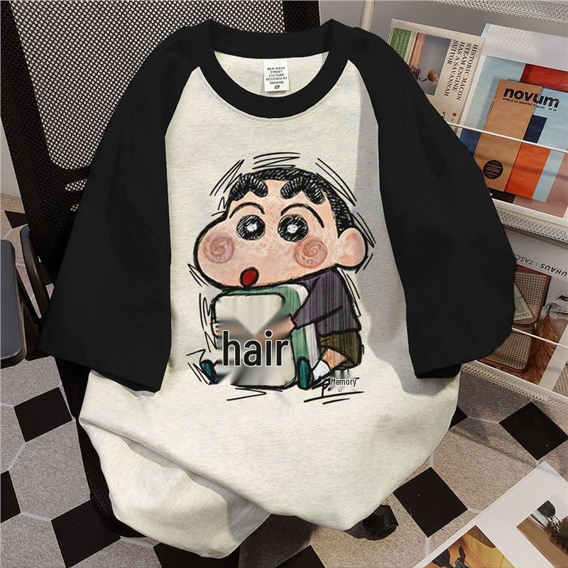

Women s Plus Size Raglan Sleeve Crayon Shin-chan Graffiti Cotton T-Shirt (Summer 2025) L