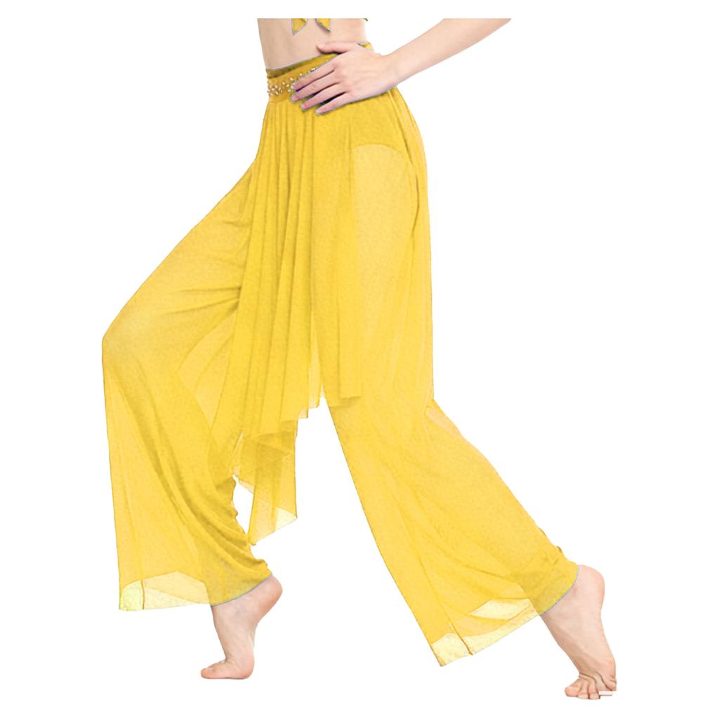 Damen Lyrical Dance Netzhose Glänzender Bund Weites Bein Unregelmäßige Überlagerung Eingearbeiteter Slip Zeitgenössische Tanzkleidung Unten