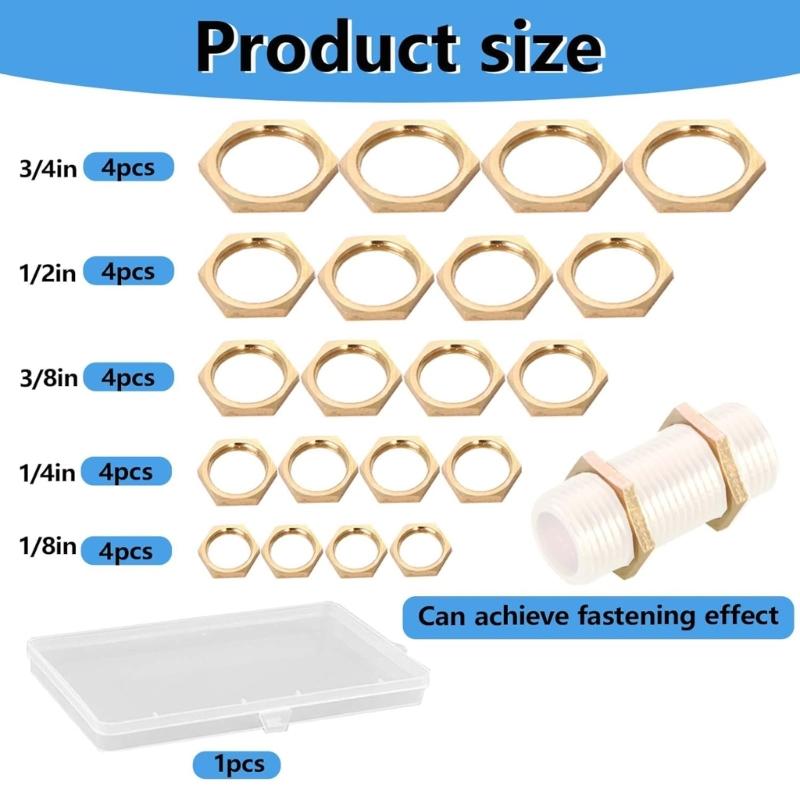 20Pieces Hexagonal Brass Fasteners Corrosions Resisent Plumbing Nuts for Faucet Washer Machine Pipe Joints Use