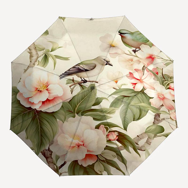 

1PC Birds Flowers Umbrella-8-Rib Reinforced Portable Folding Travel Suitable for All Seasons Outdoor Daily -Z0458
