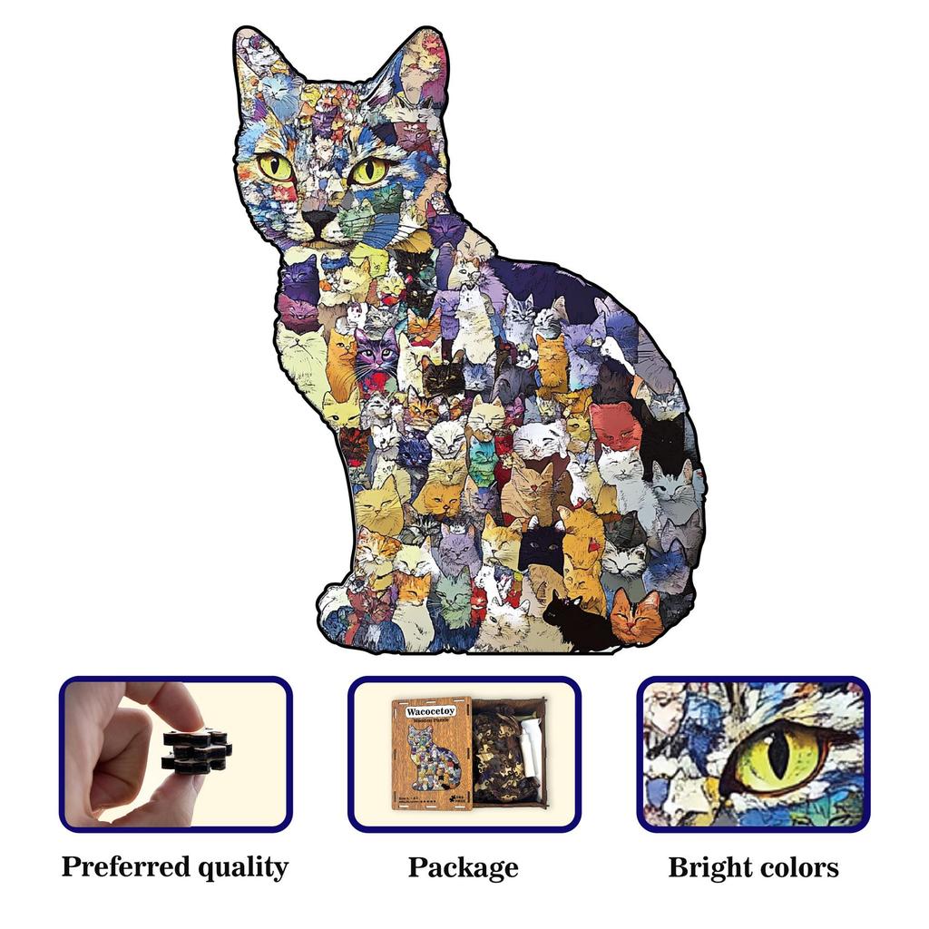 Cat Jigsaw Puzzle: Wooden Irregular Shapes with Piggy Bank Function