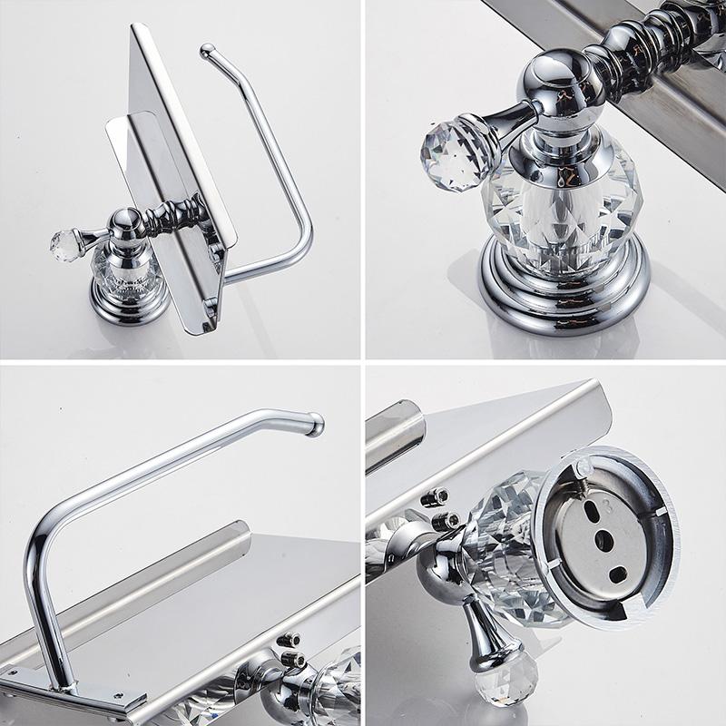 Crystal Paper Toilet Holders Wall Mount,Bathroom Tissue Roll Holder with Shelf, Toilet Accessory for Storage Gold Chrome 85486W