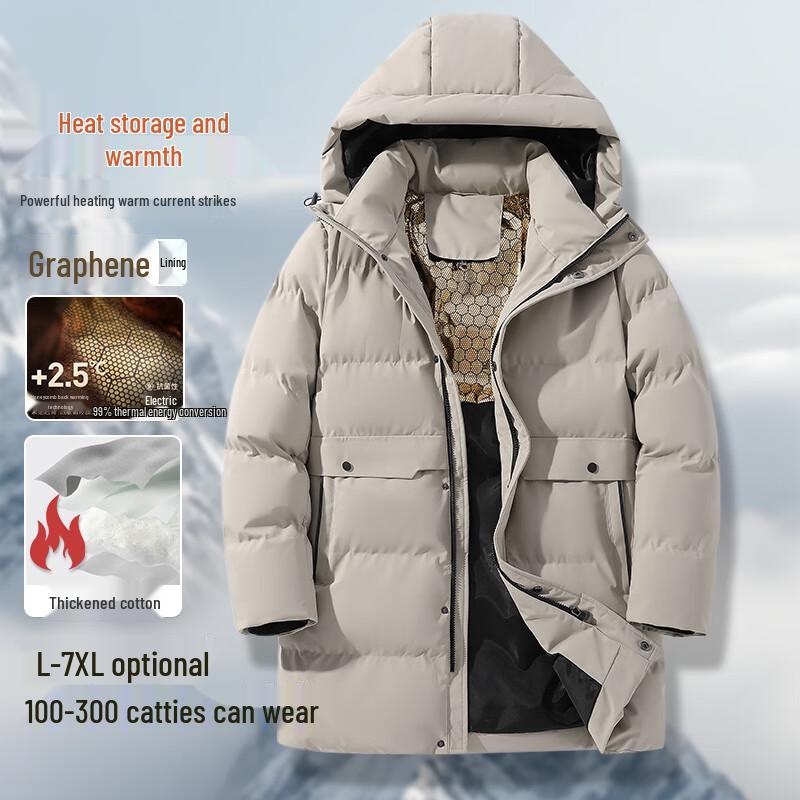 

Men s Graphene Heated Mid-Length Hooded Padded Jacket 6XL