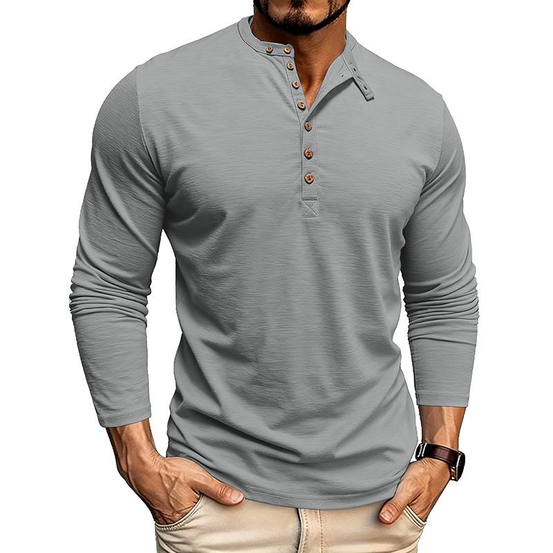 

Men s long-sleeved top: Henry-style long-sleeved, loose-fit, round-neck casual sweatshirt XXXL світло-сірого кольору