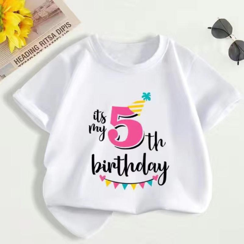 Summer Children's First Birthday Number T-shirt, Fashionable Short-sleeved Top for Boys and Girls