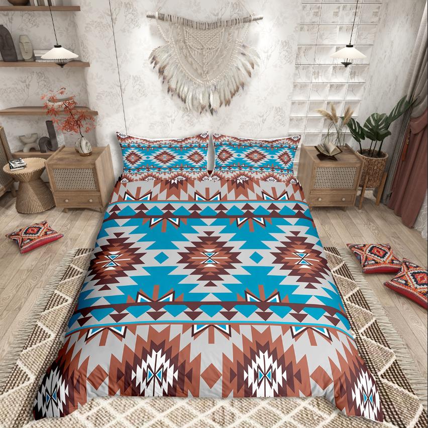 Homewish Tribal Aztec Duvet Cover Set,Bohemian Theme Bedding Set for Teens,exotic Style Decor