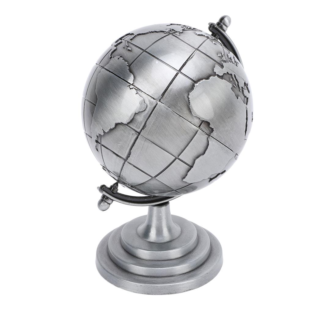 Roterande jordglob prydnad bord skrivbordsdekor legering 360 graders rotation hantverk S grå
