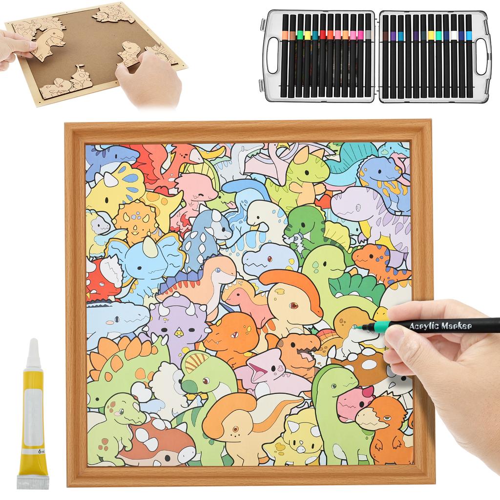 DIY Wooden Cat Puzzle Frame Hand-Painted Cat Coloring Puzzle Art Frame Creative Craft Gift Kid Educational Toys Home Decoration