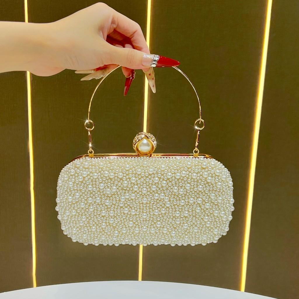 Pearl Evening Clutch Bag With Chain Strap For Formal Events And Night Out