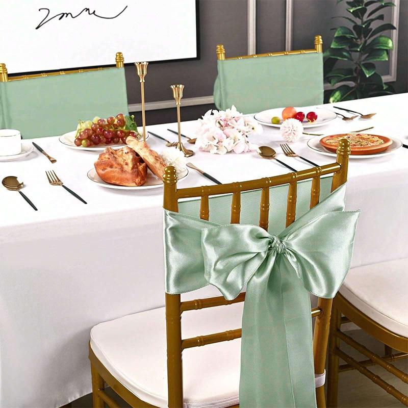 10pcs Satin Chair Streamer Universal Chair Covers 17*275cm Ribbon Bow with Bow Ties Solid Color Wedding Birthday Decoration