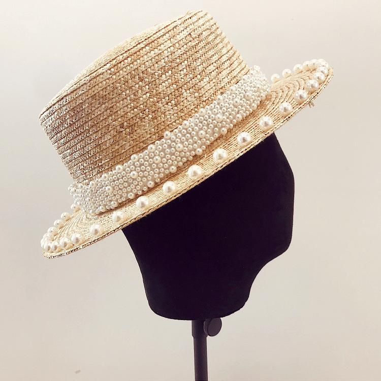 

Pearl Summer Handmade Straw Lady Fedoras Cap Women Panamjazz Hat