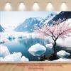 2D Dreamy Backdrop, Spring Cherry Blossom and Frozen Glacial Landscape Banner