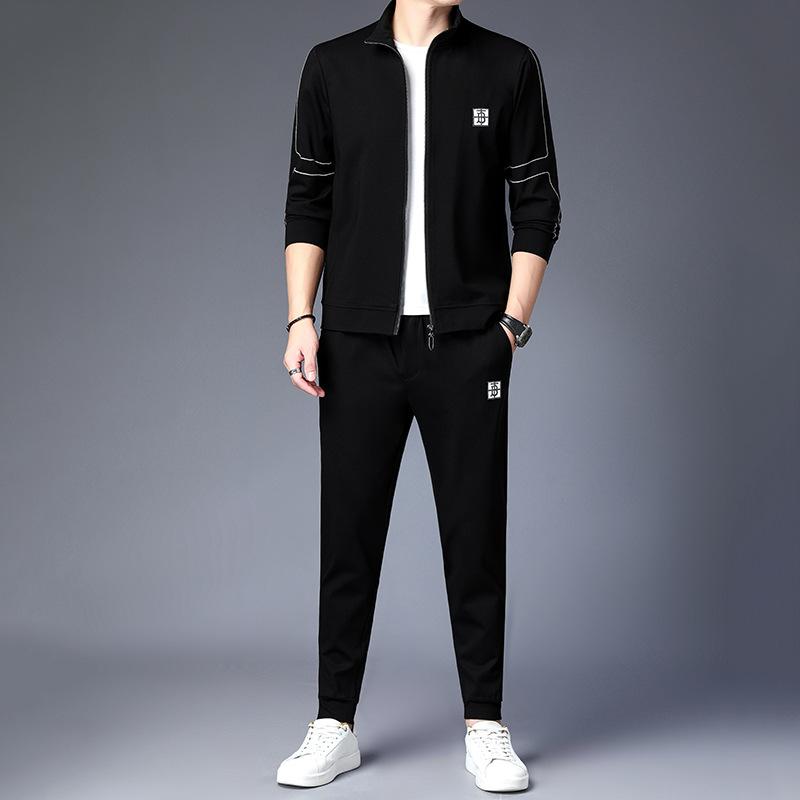

Спортивный костюм для отдыха, мужской, модный тренд весны и осени, повседневная куртка с воротником-стойкой, комплект из двух предметов, тонкий M