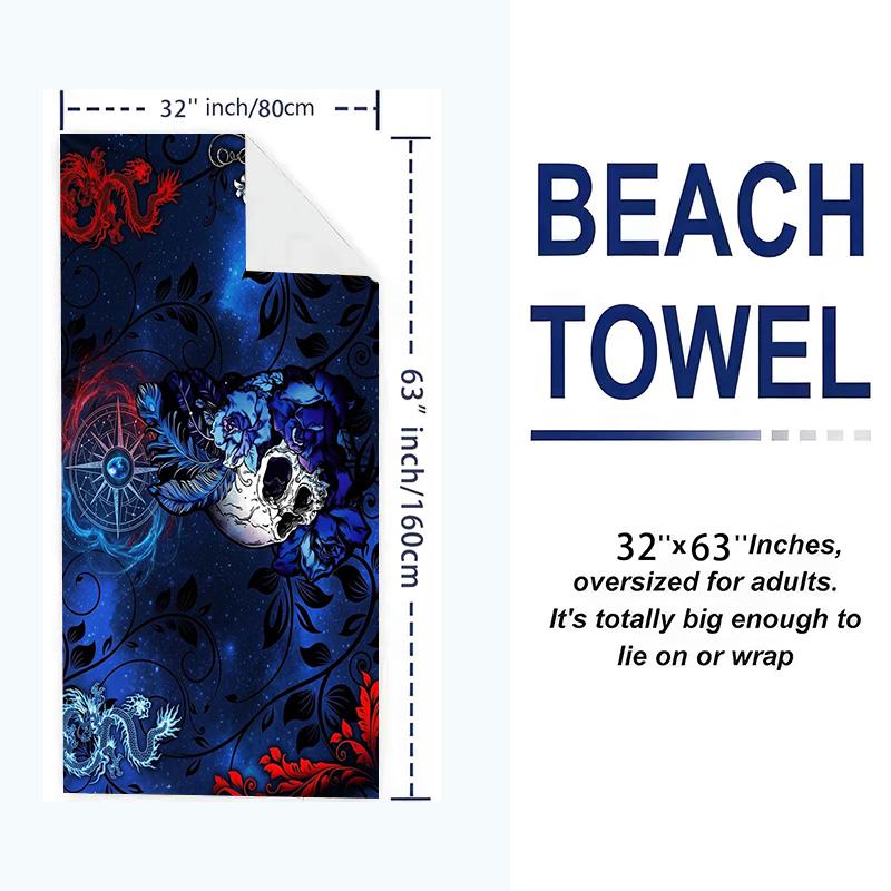 Gotischer Totenkopf Aufdruck Strandtuch, Großes Weiches Schnelltrocknendes Handtuch für Strand Camping Schwimmen