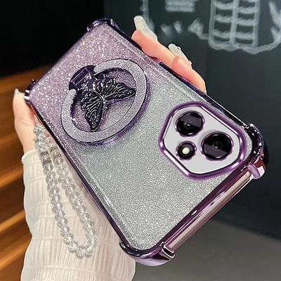 Honor400 Butterfly Holder Lanyard Chain Case For Huawei Honor 400 Pro Lite Plating Shockproof Silicone Stand Cover Honor400pro