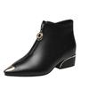 Women's Boots Fashion Metal Pointed Short Boots Autumn and Winter Women Leather Boots Elegant Thick Heel Women Ankle Boots
