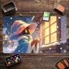 Cute Fantasy Mage Character Large Game Playmat Non Slip Rubber Table Mat Stitched Edge For Card Game Laptop Gaming Workspace