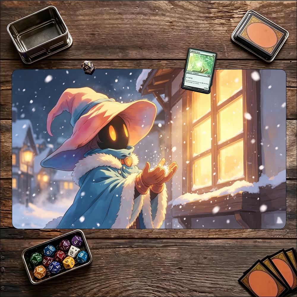 Cute Fantasy Mage Character Large Game Playmat Non Slip Rubber Table Mat Stitched Edge For Card Game Laptop Gaming Workspace