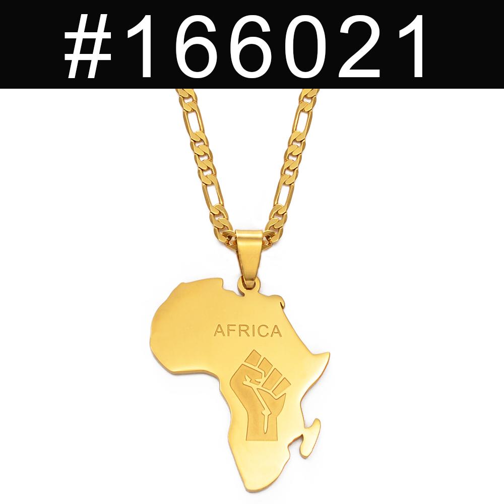 Anniyo 3.8CM African Map Fist Pendant Necklaces Silver Color/Gold Color Africa Maps Black Lives Matter Chains Jewelry #166021 45cm or 17.7inch