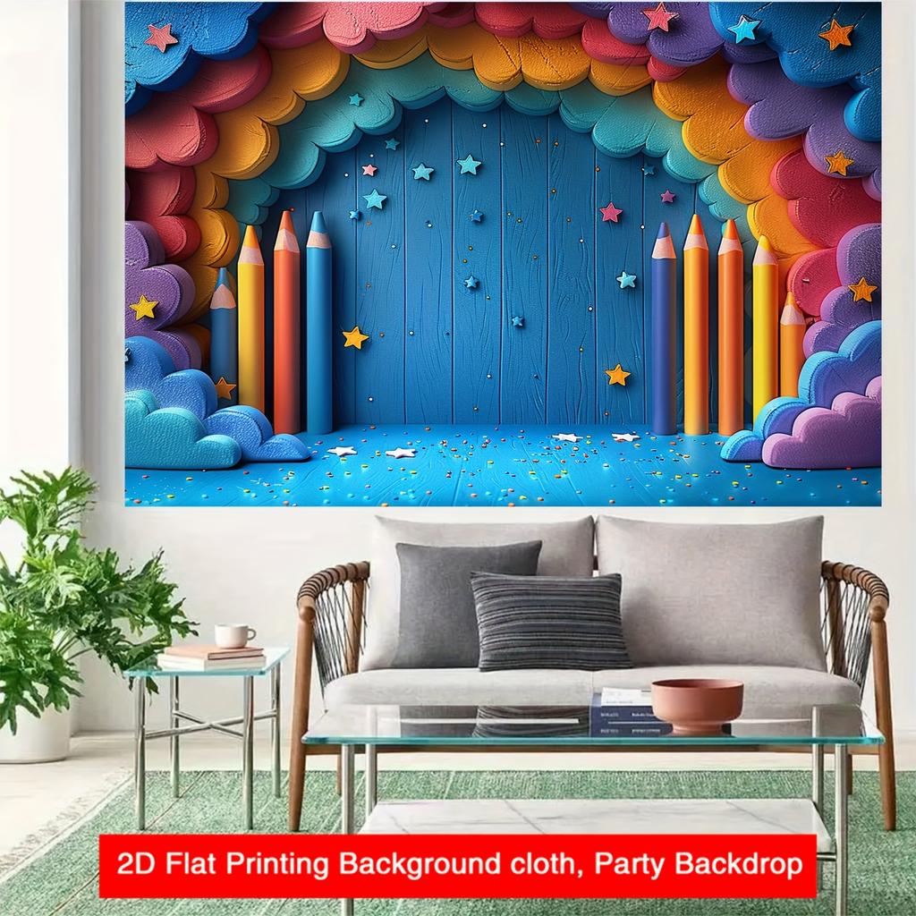 1pc Rainbow Clouds and Pencil Stars Cartoon Background Cloth Birthday Teen Shower Graduation Party Banners
