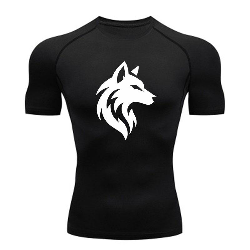 Men's Compression Workout T-Shirt, Stylish Wolf Head Graphic