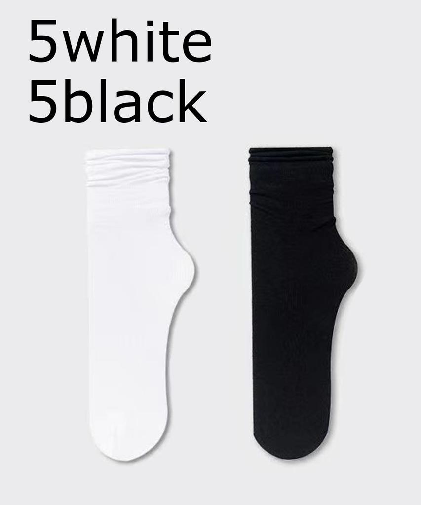 5/10 Pairs Ice Silk Women's Middle Tube Thin Socks Summer Cool Black and White Socks Ice Pile Ladies' Casual Socks