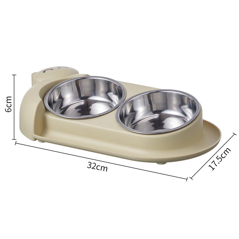 One piece multifunctional pet double bowl cartoon containing stainless steel bowl pet food utensils pet feeding water feeding tw зелёный