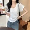 U-neck Japanese Lazy Wind Short-sleeved Women's Summer Small Flying Sleeves Meat-covering Loose T-shirt Simple and Versatile White Top