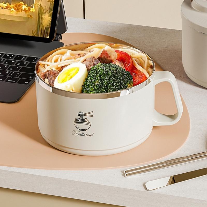 304 Stainless Steel Ramen Bowl Set Foldable Cutlery Included Lunch Box with Lid For Small Space Dormitories